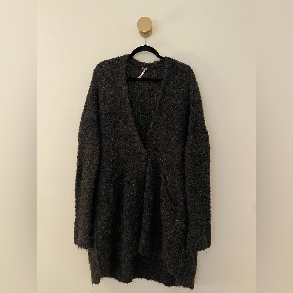 Free People Cardigan with Buttons - Black/Grey - S